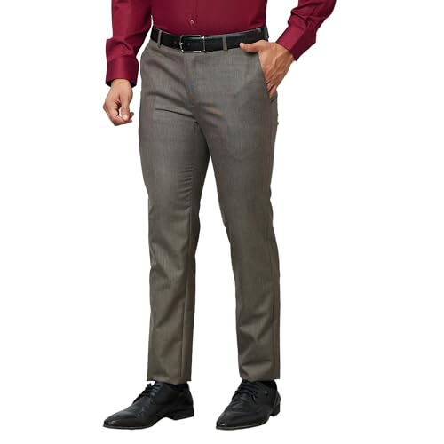 Image of Raymond Men Slim Fit Solid Pattern Poly Viscose Blend Flat Front Formal Trouser
