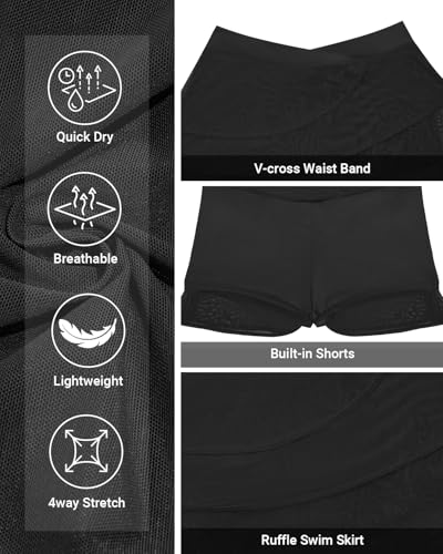 Zmart Women High Waisted Swim Skirt — V Cut Layer Ruffle Crossover Skorts Swimsuit Bathing Suit Bottoms with Shorts4