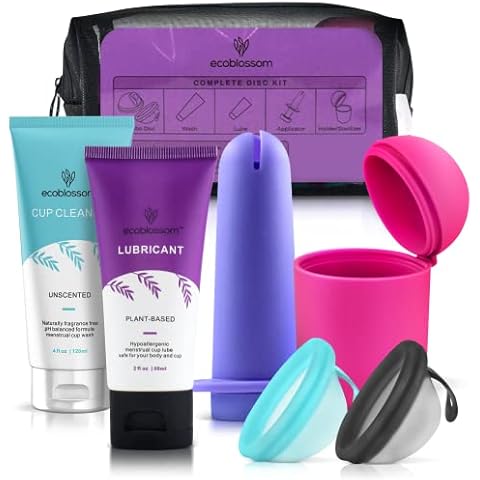Ecoblossom Complete Menstrual Disc Kit - Small & Large Reusable Period Discs, Silicone Sterilizer Holder, Cleansing Wash, Water-Based Lube, and Easy-Insert Cup Applicator - All Inclusive Set Cover