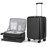 mixi 20 Inch Expandable Carry On Luggage PC Hard Shell Suitcase Top Opening Rolling Travel Suitcases with Spinner Wheels & TSA Lock, Black