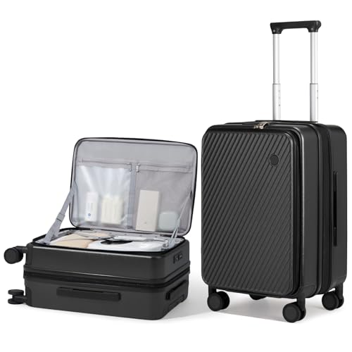mixi 20 Inch Expandable Carry On Luggage PC Hard Shell Suitcase Top Opening Rolling Travel Suitcases with Spinner Wheels & TSA Lock, Black by mixi - Used condition - US$95.99