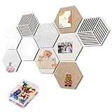 Hexagon Cork Bulletin Board Tiles 10 Pack 12'' x 10'' Adhesive Small Cork Board, Cute Pinboard with 35 Colorful Pins Small Cork Boards for DIY Office Home Classroom Decor Supplies
