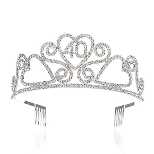 SWEETV Rhinestone Tiara Birthday Crown Princess Party Hat Hair Accessories 15/16/18/21/30/40/50/60/70th Birthday Gift,40th