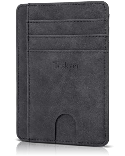Image of Teskyer Slim Minimalist Wallet for Men, RFID Front Pocket Card Holder | Ultra Slim Front Pocket Design, 8 Card Slots, RFID Protection, Smooth Faux Leather for Everyday Carry