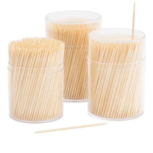 Palillos de dientes de madera de bambú redondos, Palillos para Aperitivos, palillos para frutas, palillo de madera, Diseño Redondos de Doble Punta, Longitud 6.5 cm, Pack 1500 unidades