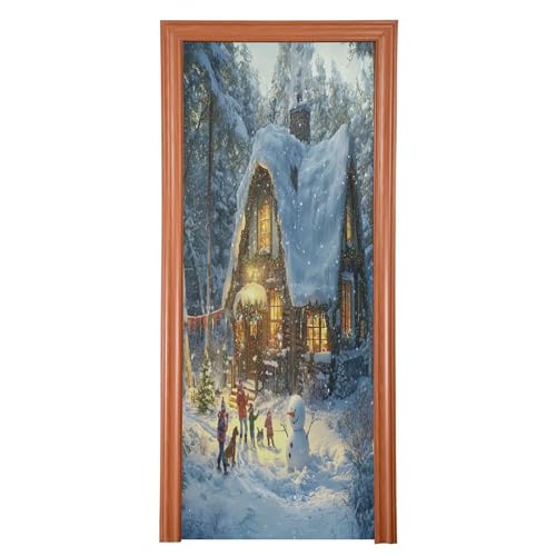 SEHANY Christmas Snowy Town Door Cover Outdoor Decor, High Stretch Fabric Christmas Front Door Cover Christmas Banner Door Cover for Front Door Festive Party Home Decor 35 * 79inch