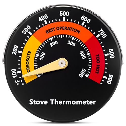Frienda 1 Pc Wood Stove Thermometer Accessories, Magnetic Stove Top Meter Gas Oven Pipe Thermometer Gauge for Wood Burning Top Gas Pellet Fireplace Flue Avoiding Destroyed by Overheat