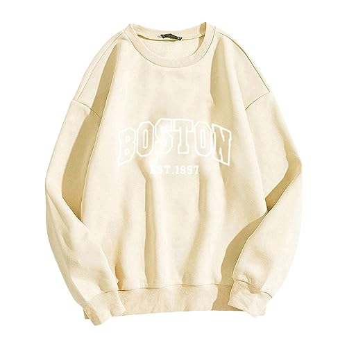 Generisch 2023 Suéter sin sombrero para mujer, estilo informal, informal, con estampado de letras, multicolor, beige, XXL