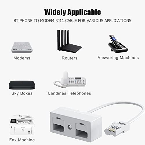 BT Male to Female Phone Adapter, Ancable Phone Splitter Landline Telephone Splitter BT Double 2 Way Sockets Adapter For Telephone FAX Modem Cable Adapter Splitter Converter