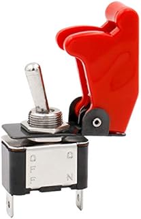 Heschen Metal Toggle Switch Flick Flip, 12V 20A, SPST, ON/OFF 2 Positon, 2 Pin, with Red Waterproof Cap
