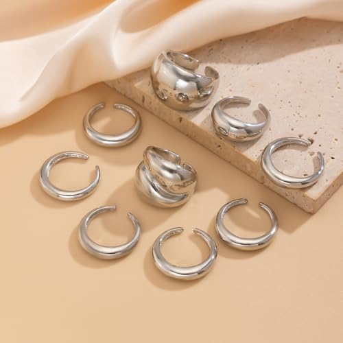 Rings for Women Chunky Rings Set Adjustable Thick Dome Statement Ring Wide Thin Stacking Ring for Women Chunky Jewelry3