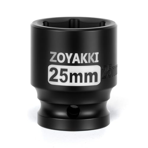ZOYAKKI 25mm Socket 1/2" Drive Shallow 6 Pt CR-MO Metric Impact Socket for Axle Shaft Nut Removal