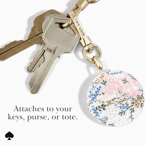 Image of kate spade new york AirTag Holder - Multi Floral Rose /Pacific Green | Stylish and Protective Case for Apple AirTag w /Gold Ring Clip - Attaches Securely to Bags, Luggage, Keys, Purse, Totes & More
