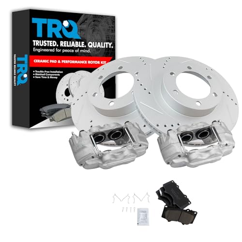 TRQ Front Performance Brake Pad & Rotor Kit Brake Caliper Brake Pads Brake Rotors Set Ceramic Vented Premium G-Coated Compatible with 2003-2009 Lexus GX470 Toyota 4Runner