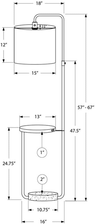 Pemberly Row 67" Adjustable Floor Lamp, Black Metal with Ivory Linen Shade, Built-in Shelf and USB Port, Dark Brown Laminate Shelf, Round Textured Base, Contemporary Lighting for Living Room or