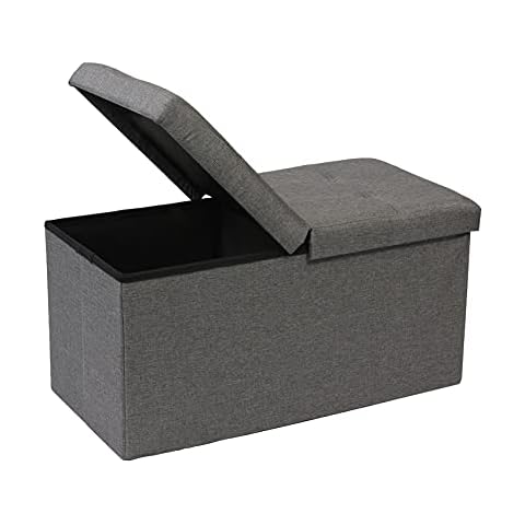 Bonlife Storage Ottoman with Flipping Lid Toy Storage Bench Window Seat Folding Shoe Toy Chest Box for Living Room Linen Grey Footstool 76x38x38cm Cover