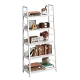 IRONCK Industrial Bookshelves and Bookcases, Ladder Shelf 5 Tiers with Metal Frame for Living Room, Home Office, White