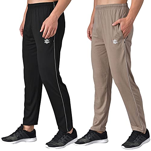 Image of eKools� Plain Trackpants for Men | Plain Trackpants | Basic Trackpants | Two Side Pockets with One Zip Pocket for Phone | 100% Cotton | Men's Trackpants (Pack of 2)