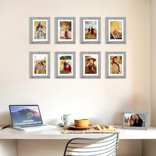 decorUhome 5x7 Picture Frame, Display Photos 4x6 with Mat or 5x7 Unmatted, Engineered Wood Frame with Plexiglass for Wall and Tabletop Display, Grey, Set of 1
