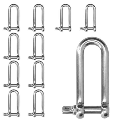 10Pcs Long D Shackle, D Ring & Clevis Screw Pin Anchor Shackle, 304 Stainless Steel M4, for Rigging, Towing, Sailing, Chain Connector