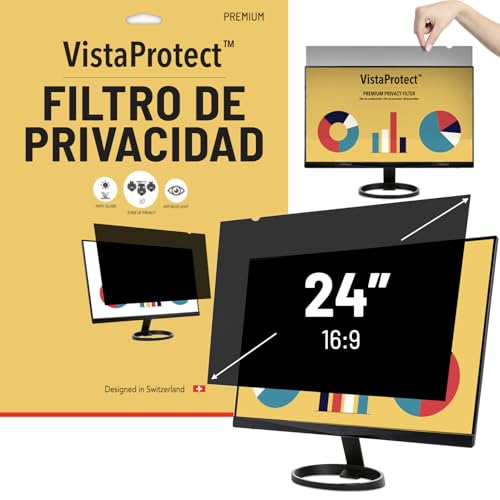 VistaProtect - Filtro de Privacidad y Filtro Anti Luz Azul Premium, Privacy Screen Filter, Protector de Pantalla para Ordenador & Monitor (24″ Pulgadas - 16:9)