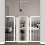 flower frail 40.5' Extra Tall Baby Gate, 57.5'-60.2' Extra Wide Long Dog Pet Gate Indoor, Adjustable Safety Child Gate No Drill, Metal Auto Close Pet Proof Tall Gate for Stairs Doorway Kids, White