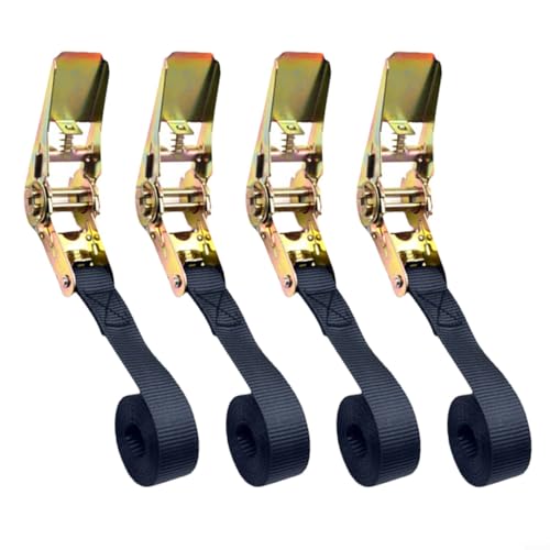 Zeroupshop Ratchet Tie Down Straps Set Vehicle Cargo Securing Belts for Car Motorcycle Truck Transport Heavy Duty Black Polyester 2.5cm x 100 cm 4 Pack