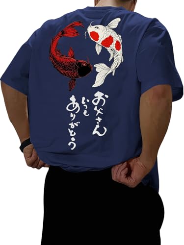 Image of COZYEASE Men's Japanese Koi Fish Graphic Tees Short Sleeve Crew Neck T-Shirt Casual Summer Tops