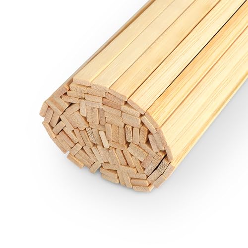 LeisuDay Lot de 100 bâtonnets en bois de bambou pour travaux manuels, bâtons en bois rectangulaires 20 cm de long, 9 x 3 mm latte en bois plate spatule en...