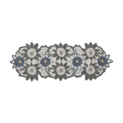 Homebia Designs Hand Beaded Indigo Silver Starburst Runner 13x36 Décor
