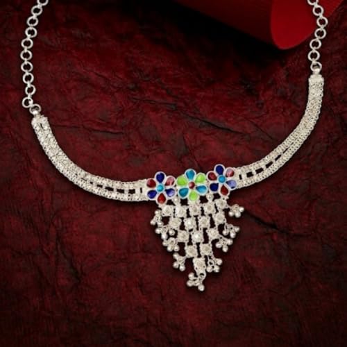 Image of Parasmoni Silver Floral Statement Necklace for Women