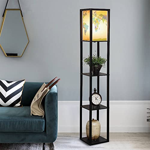 Jithcg Political Detail World Map With Separated Country Standing Lamp With Shelves Flaxen Fabric Shade Floor Lamp Tall Lamp Corner Bedside Lamp For Living Room Bedroom Aesthetic Decor #TOP1