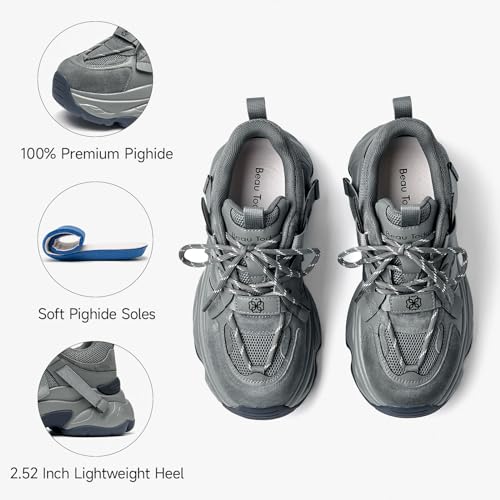 Image of BEAU TODAY Womens Chunky Sneakers, Casual Platform Sneakers for Women | Breathable Mesh, Lace Up, Cushioned, Fashion Casual, Platform, Non-Slip Durable, Walking Running Gym Dad Sneakers