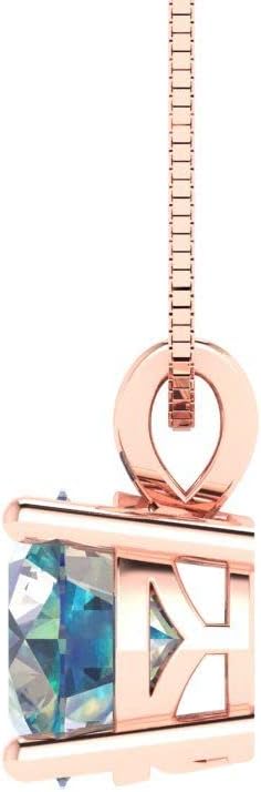 Clara Pucci 1 cttw Blue Moissanite Rose Gold-Plated Silver Necklace and Pendant for Women (18" Box Chain,Round Cut,6.5mm)