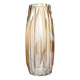 Lucky Bird Amber Glass Vase - Modern Tall/Short Ribbed Vase for Flowers & Candles - Amber H11.8