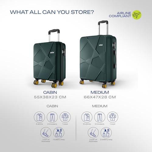 Image of Safari Cabin Pentagon Pro 8 Wheels Set of 2(+ Medium)Trolley Bags,Hard Case Polypropylene, 360º Wheeling Luggage for Men & Women, Suitcase for Travel, Trolley Bags for Travel, Dusk Green|Spinner Wheel