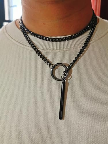 MQV Chunky Statement Black Stain Steel Lariat Y Necklaces Wrap Choker Necklace Set Bar pendant Dark Academia Aesthetic statement handmade jewelry gift for women3