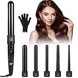 DEKITA Rizador de Cabello, 5 en 1 Ferro para el Cabello con Temperatura Ajustable, Rizador de Pelo Cerámica con Guantes,...