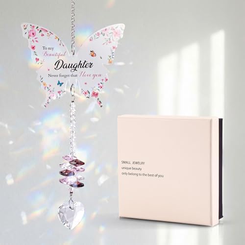 Image of Daughter Gifts from Mom - Crystal Suncatcher with Rainbow Prisms, Butterfly Hanging Ornament, for Daughter Adult & Teen, Unique Window Decor Keepsake