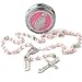 HanlinCC 6mm Glass Pearl Beads with 8mm Our Father Beads with Caps Rosary Pack in Miraculous Metal Gift Box (Pink Rosary with Miraculous Gift Box)