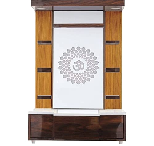 Devyom Wooden Brown Temple with LED Light for Home and Office|Home Temple|Puja Mandir |Wall Hanging & Table Top Home Mandir (56x 32x 18)