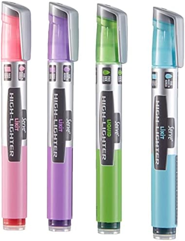 SERVE LIQUID PASTEL INK HIGHLIGHTER, 4 PCS PET POUCH (PASTEL PINK, PASTEL PURPLE, PASTEL BLUE, PASTEL GREEN)