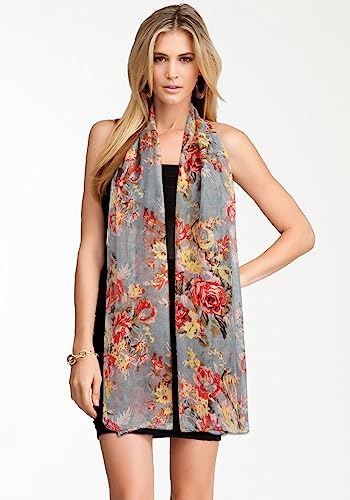 Gerinly Fashion Scarfs For Women Lightweight Flowers Print Long Wrap Shawls Dress Scarves Wedding For Summer (Gray) #TOP1