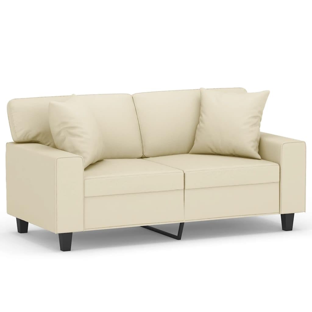 Canapé 2 places en cuir synthétique crème 120 cm avec coussin décoratif moderne pour salon - Canapé polyvalent - Canapé convertible confortable