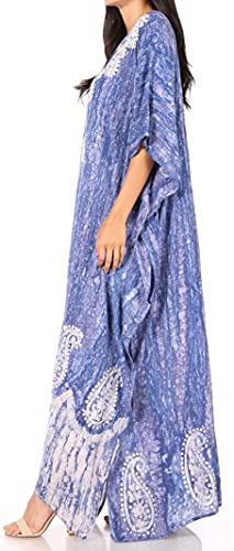 Sakkas 1902 - Tacy Women's Casual Boho Summer Maxi Dress Caftan Kaftan Cover-Up Lougewear - 10-Indigo - Os #TOP3