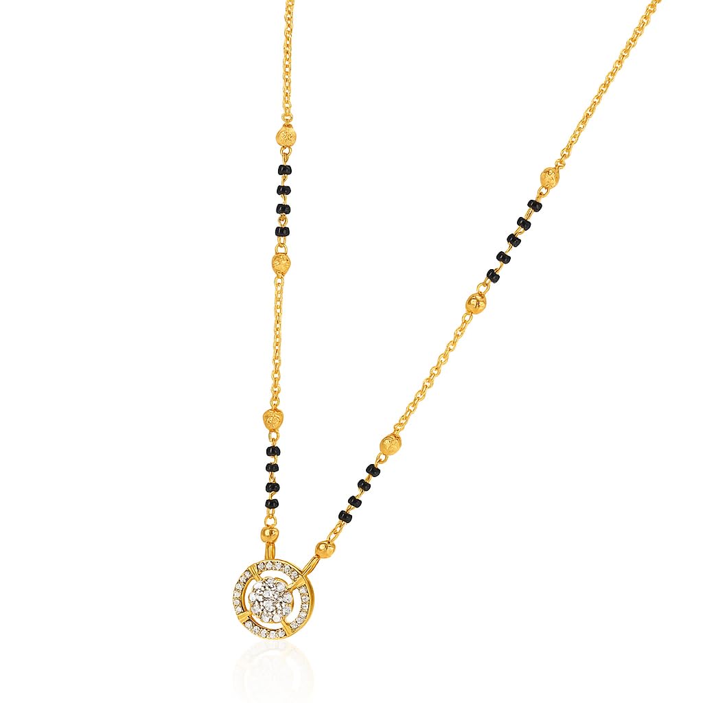 | Gold-Plated Mangalsutra | Radiant Round American Diamond Pendant | Elegant & Timeless | Women