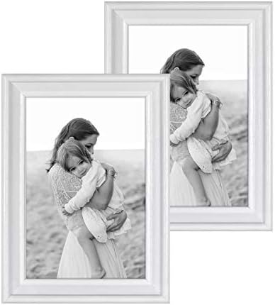 DBWIN 6x4 Photo Frame 2 Packs Rustic White Pattern Picture Frame Real Glass Front Poster Frame Freestanding and Wall Mountable(LY-009UK-6X4-WT)