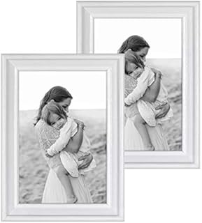 DBWIN 6x4 Photo Frame 2 Packs Rustic White Pattern Picture Frame Real Glass Front Poster Frame Freestanding and Wall Mountable(LY-009UK-6X4-WT)