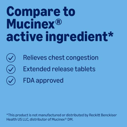 Amazon Basic Care Guaifenesin Extended-Release Tablets, 600 mg, 12 Hour Expectorant for Chest Congestion and Mucus Relief, 20 Count view 3