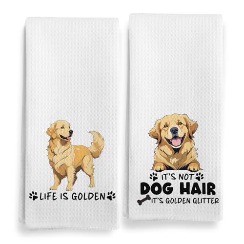 Imagen de Qeheb Golden Retriever Juego de toallas de cocina decorativas Life is Golden Retriever